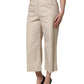 Beige Cotton Mid Waist Cropped Trouser Pants