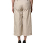 Beige Cotton Mid Waist Cropped Trouser Pants