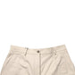 Beige Cotton Mid Waist Cropped Trouser Pants