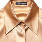 Gold Tone SatinFinish Silk Collared Shirt Top