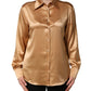 Gold Tone SatinFinish Silk Collared Shirt Top
