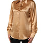 Gold Tone SatinFinish Silk Collared Shirt Top
