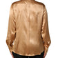 Gold Tone SatinFinish Silk Collared Shirt Top