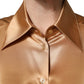 Gold Tone SatinFinish Silk Collared Shirt Top