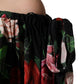 Black Rose Print Silk Off The Shoulder Blouse Top
