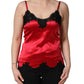 Red Silk Lace Trim Camisole Sleeveless Tank Top