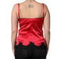 Red Silk Lace Trim Camisole Sleeveless Tank Top