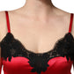 Red Silk Lace Trim Camisole Sleeveless Tank Top