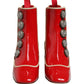 Red Button Embellished Ankle Boots Shoes