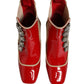 Red Button Embellished Ankle Boots Shoes
