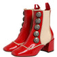 Red Button Embellished Ankle Boots Shoes
