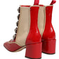 Red Button Embellished Ankle Boots Shoes