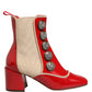 Red Button Embellished Ankle Boots Shoes