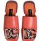 Orange DG Logo Leather Flats Sandals Shoes