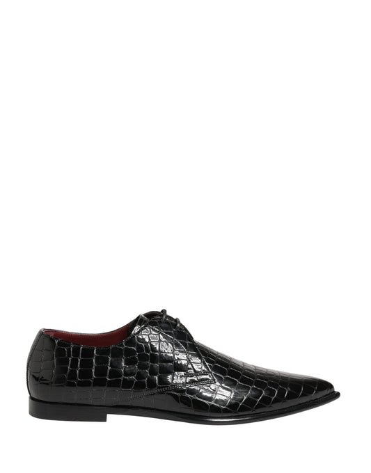 Black Exotic Leather Derby Men Dress Shoes