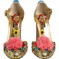 Gold Fur Trim Glitter T-strap Sandals Shoes