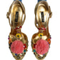 Gold Fur Trim Glitter T-strap Sandals Shoes