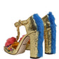 Gold Fur Trim Glitter T-strap Sandals Shoes