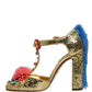 Gold Fur Trim Glitter T-strap Sandals Shoes