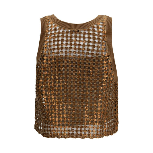 Brown Silk Sleeveles T-Shirt