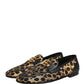 Black Gold Leopard Pony Skin Loafers Shoes