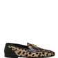 Black Gold Leopard Pony Skin Loafers Shoes