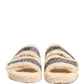 Beige Faux Fur Logo Print Flats Sandals Shoes