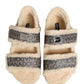 Beige Faux Fur Logo Print Flats Sandals Shoes