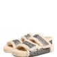Beige Faux Fur Logo Print Flats Sandals Shoes