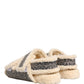 Beige Faux Fur Logo Print Flats Sandals Shoes