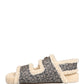 Beige Faux Fur Logo Print Flats Sandals Shoes
