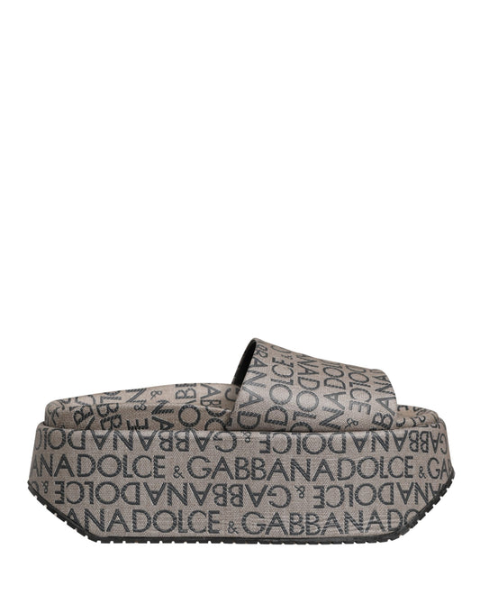 Gray Leather Monogram Logo Sandals Shoes