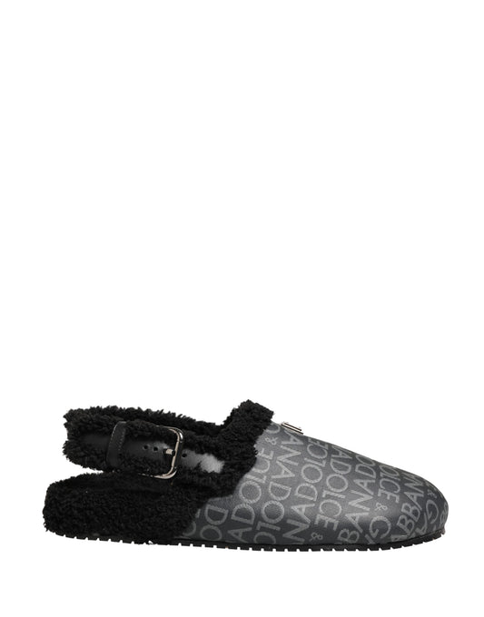 Gray Faux Fur Jacquard Mules Sandals Shoes
