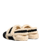 Beige Black Faux Fur Flats Men Sandals Shoes