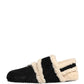 Beige Black Faux Fur Flats Men Sandals Shoes