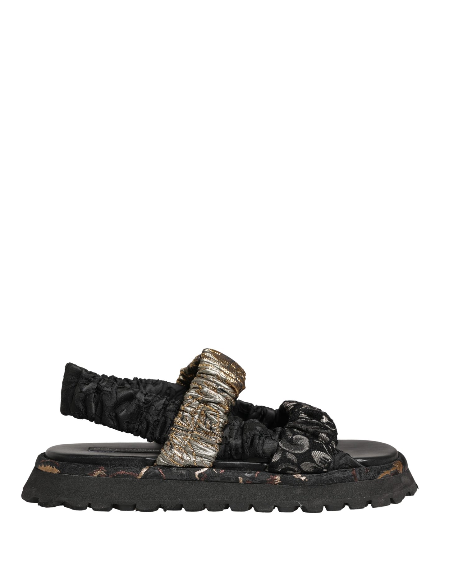 Black Ruching Detail Flats Men Sandals Shoes