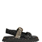 Black Ruching Detail Flats Men Sandals Shoes