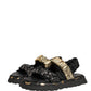 Black Ruching Detail Flats Men Sandals Shoes