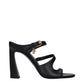 Black Leather Stiletto Heel Sandals