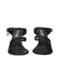 Black Leather Stiletto Heel Sandals