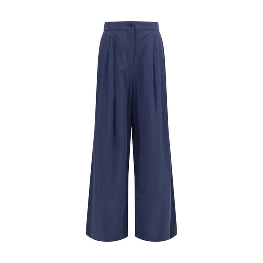 Blue Cotton Casual Pants