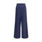 Blue Cotton Casual Pants