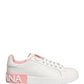 White Pink Lace Up Low Top Sneakers Shoes