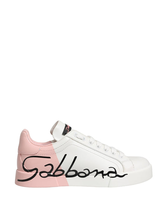 White Pink Lace Up Low Top Sneakers Shoes