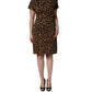 Brown Leopard Jacquard Knee Length Dress