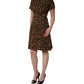 Brown Leopard Jacquard Knee Length Dress