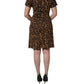 Brown Leopard Jacquard Knee Length Dress
