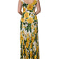 Yellow Rose Print Organzine Sleeveless Maxi Dress