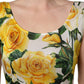 Yellow Rose Print Organzine Sleeveless Maxi Dress