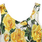 Yellow Rose Print Organzine Sleeveless Maxi Dress